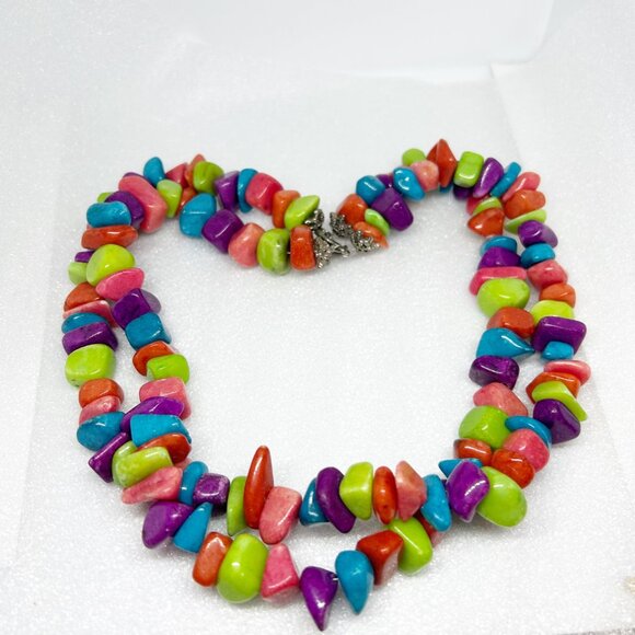 Multi-Color Polished Stone Double Strand Necklace With Toggle Closure - Picture 3 of 5